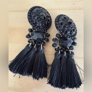 Elegant Black Beaded Tassel Earrings
